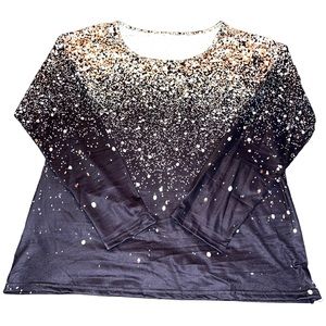 NWOT Women’s Long Sleeve Printed Sparkle Shirt Women’s Size Large Black Gold
